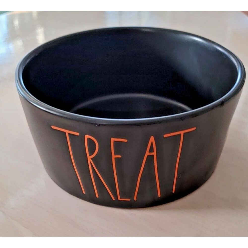 Rae Dunn TREAT Halloween Black Orange Pet Dog Food/ Water 6x3"  Bowl Dish